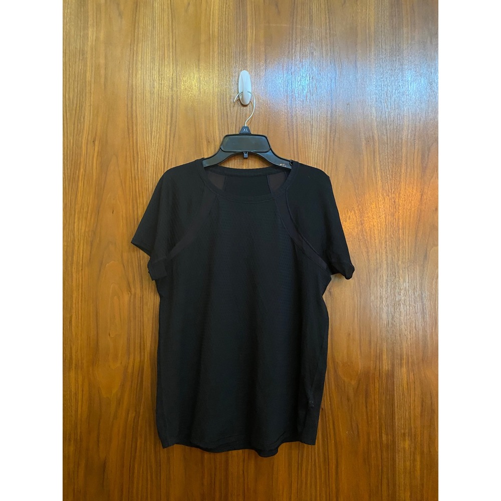 Athleta Black Mesh Short Sleeve Activewear Top Sheer‎ Panel Performance Shirt S